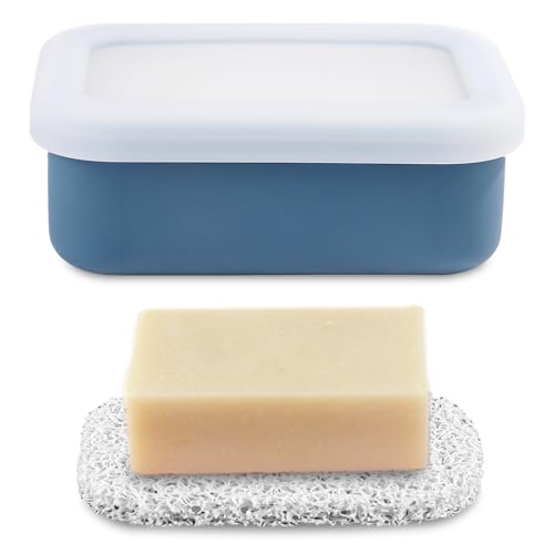 Travel Soap Dish, 4.72x3.31x1.81in Premium Silicone Soap Case with Soap Pad Leak-Proof Design Soap Container Box Shampoo Bar Holder for Traveling Outdoors Activities Bathroom Home Supplies(Blue)