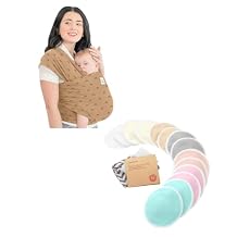 KeaBabies Baby Wrap Carrier and Reusable Nursing Pads - All in 1 Original Breathable Baby Sling, Hands Free Baby Carrier Sling - 14 Washable Breastfeeding Pads + Wash Bag, Nipple Pads