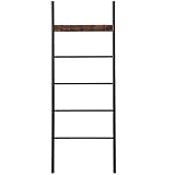 HOOBRO Porte Serviettes sur Pied, Étagère Échelle, 5 Amovibles Crochets, 60 x 2 x 177 cm, Petits Espaces, Stable, praktisch, pour couvertures, vêtement, journaux, Marron Rustique et Noir EBF60CJ01