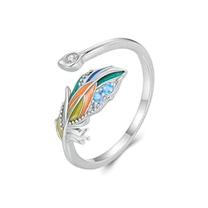 Papageienfeder! Offener Papagei Vogel Ring mit bunter Emaille, 925 Silber | Schmuck-Silberringe