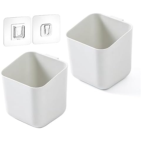 FavoThings 2 Pack Multifunctional Sink Caddy Sponge Holder Dish Brush Storage with Drain Holes, Hanging Sponge Brush Rags Soap Holder for Sink, Wall, White Cover