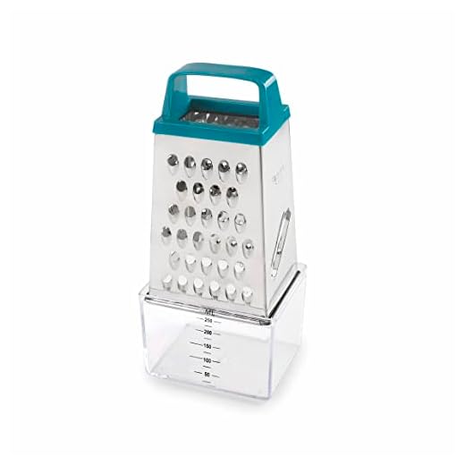 Lacor - 61363 keukenrasp met KEEP-houder, roestvrij staal, incl. voedselcontainer met 250 ml, 4 snijzijden: fijn, medium, grof en schijven, 8,9 x 6,5 x 20,5 cm