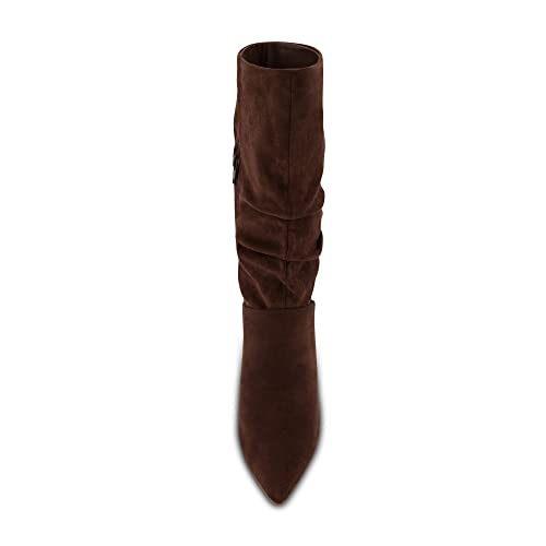 CUSHIONAIRE Women's Hip Slouchy Vegan Suede Mid-Calf Scrunch Boot with Pointed Toe, Memory Foam & 3-Inch Heel | Wide Widths Available3