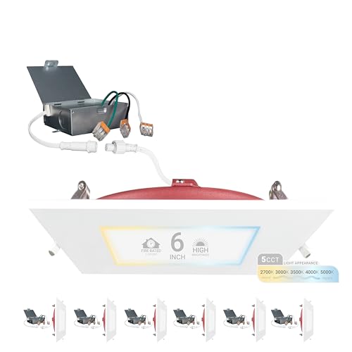 NUWATT 6 Inch 2 HR Fire Rated Square LED Wafer Lights, 2700K-5000K, 6 Pack by NUWATT - Used condition - US$134.54