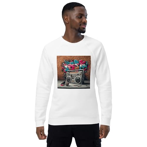 Sweat raglan bio unisexe blanc XXL ample pour un confort maximal