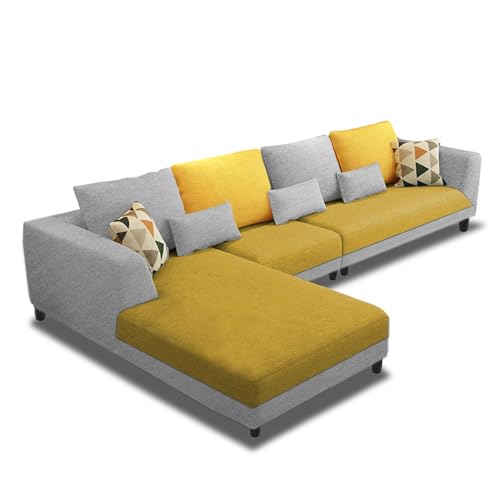 Image of Galib LHS 6 Seater L Shape Sofa Set for Living Room (Yellow Grey Fabric) Premium Fabric Sofa