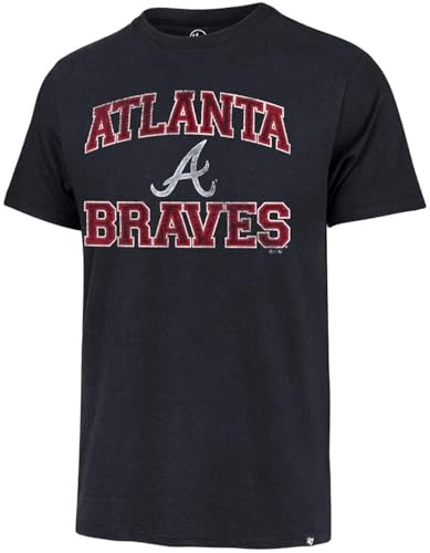 47 MLB Men's Union Arch Franklin Team Color Primary Logo Word Mark Short Sleeve T-Shirt - Atlanta Braves Navy Medium
