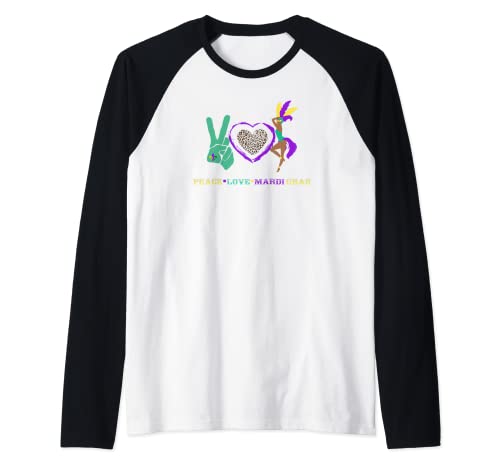Peace Love and Mardi Gras - Camiseta Camiseta Manga Raglan