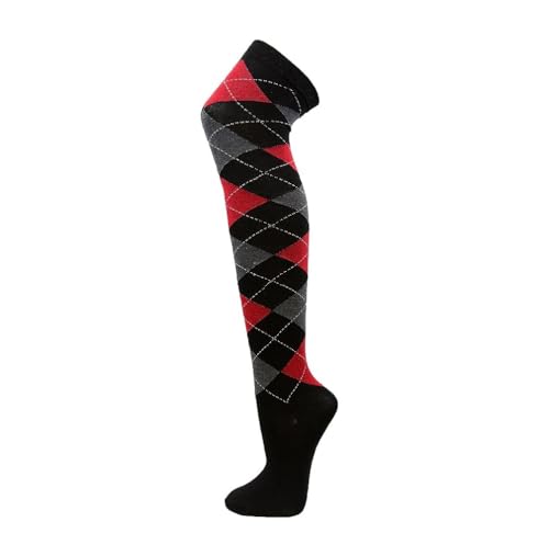 COUVER Women's Thigh High/Over Knee Fashion Argyle Socks, Medium, 1 Pair