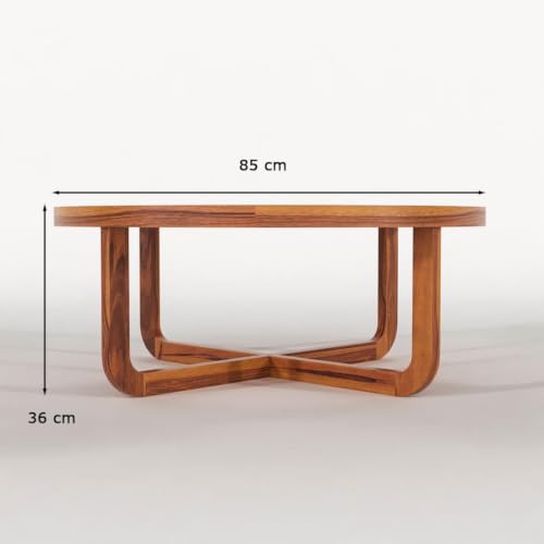 Image of Wooden Coffee Table for Living Room | Solid Sheesham Wood Round Center Tea able for Home Furniture (Honey Finish)