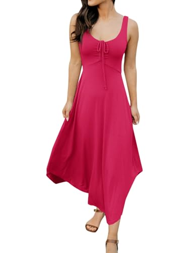 Image of Langwyqu Womens 2026 Summer Sleeveless Tank Dress Empire Waist Asymmetrical Flowy Casual Maxi Dresses