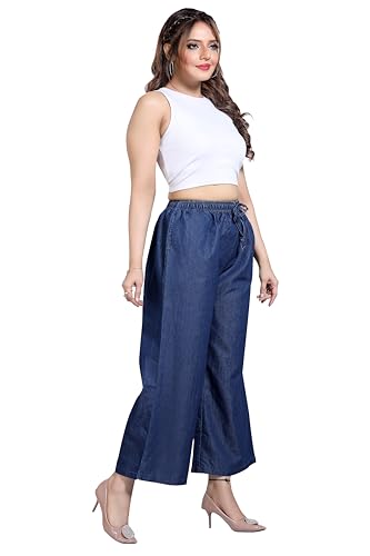 Image of BENKILS Women's Denim Cotton Blend Mid RIS Regular Fit Palazzo Pants - Available Size - S to 7XL