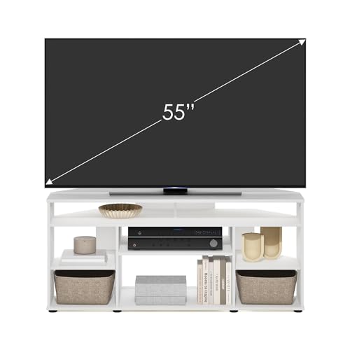 Image of Furinno BESI TV Stand, No Tools Assembly Industrial Style Entertainment Center, TV Console for TV up to 46 Inch, for Living Room, Bedroom, White