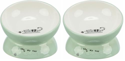 TRIXIE Gamelle, surélevé, céramique, 0, 15 l/ø 13 cm, Sauge/Blanc (Lot de 2)