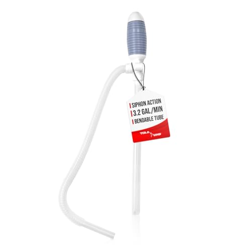 TERA PUMP Durable Manual Fuel Transfer Pump Siphon, Hand Siphon Pump for Gasoline, Diesel, Light Oils, Kerosene, Non-Potable Water, Transfer 3.2 GPM, Flexible Suction Tube, Portable & Easy to Use