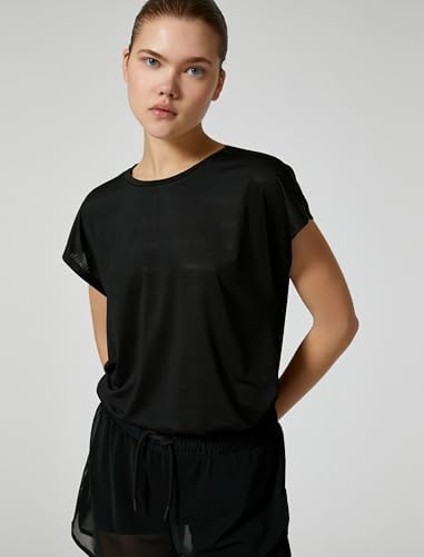 KOTON Kadın Rahat Kalıp Spor Tişört Bisiklet Yaka Kısa Kollu, Siyah (999), Xs - Görsel 3