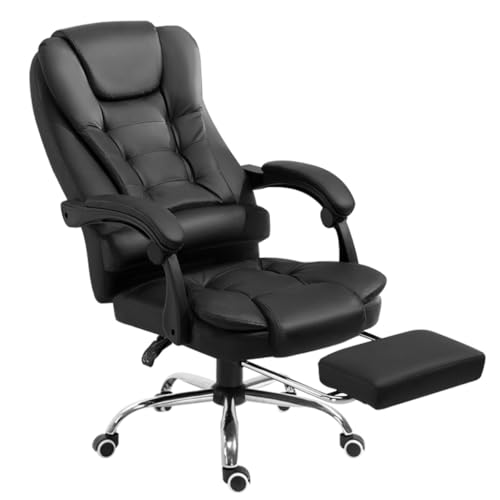 Cadeira Presidente Ergonômica Reclinável 90° a 150° com Apoio de Pés Retrátil Couro Sintético Impermeável Estrutura Reforçada Suporta 200kg para Home Office e Gaming (preto)