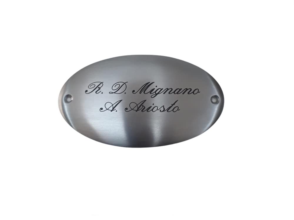 TARGA porta nome OTTONE ovale cromato satinato tipo argento 15x8,5 cm,1 O 2 RIGHI,CORSIVO INGLESE O STAMPATELLO 2 FORI,INCISA,stanza porta CASA PERSONALIZZATA o targhetta defunto +1 PORTACHIAVI