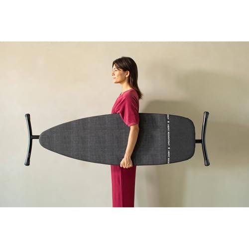 Image of Brabantia Premium Ironing Board with Heat Resistant Parking Zone | X-Large (Size D) | Fairtrade Denim Black | Tall & Wide, Adjustable Height (31-40 inch), Easy Fold, Anti-Collapse Lock, Non-Slip Feet