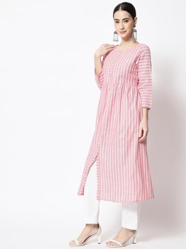 Image of Women's Mix Cotton Regular Fit Solid A Line Chambray Long Kurta with Elegant Design | Super Soft Comfortable Tendy Outfit with Fashion Pattern