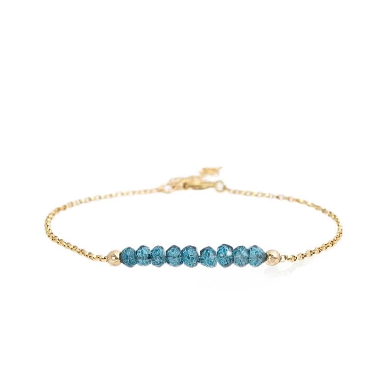Bracelet topaze blue london de qualité supérieure taillée en rondelles et fermoir doré