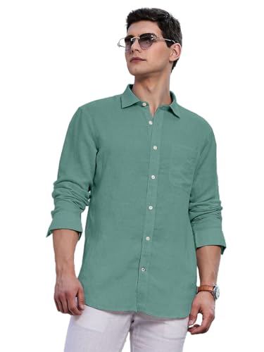 Image of Classic Black Linen Cotton Button-Down Shirt, Full Sleeves, Slim Fit, Casual Wear
