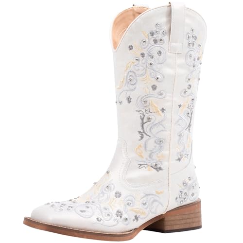 SheSole 2 Pair Women's Cowboy Boots Square Toe Mid Calf Floral Cowgirl Boot Size US 82