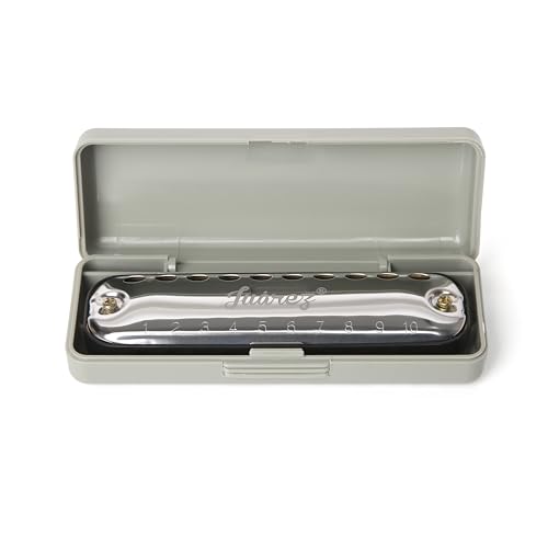 Image of JUAREZ JRZ11HM Slim Harmonica | 10 Hole C Key Blues Mouth Organ for Kids & Beginners | Brass Reeds, ABS Comb with Case