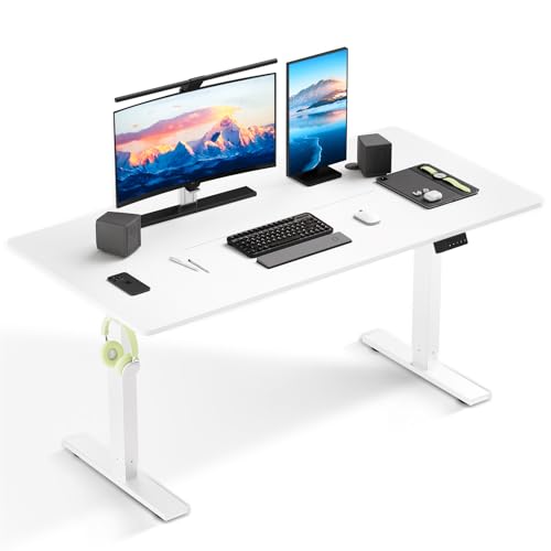 HOMAVO - HOMAVO Bureau 60x110 cm, électrique, réglable 70–117 cm, avec mémoire et Anti-Collision, idéal pour Bureau, télétravail et Gaming (Blanc)