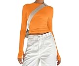 Women's Basic Long Sleeve Slim Fit Crop T Shirt Top Y2K Tops TikTok Crop Top Club Party E-Girls Streetwear(Orange-b,M)