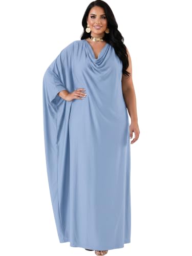 Image of KOH KOH Womens Long Cowl Neck Flowy Grecian Goddess Cape Sleeve Maxi Dress