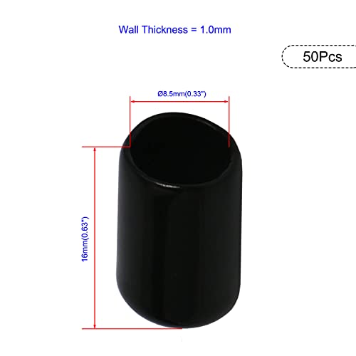 Image of 50PCS ID8.5mm(11 /32 inch) Black PVC Rubber End Caps, Vinyl Flexible End Caps, Round Pipe End Caps, Bolt Thread Protector Safety Caps
