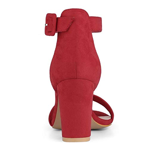 Image of Allegra K Women's Open Toe Chunky High Heel Buckle Ankle Strap Sandals | 3 3 /8 inches Heels with Faux Suede, Comfortable Block Heels Sandal for Women, Summer Dressy Shoes