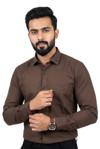 Kites Club Men Cotton Full Sleeves Shirt Premium Plain Solid Regular Fit Formal Office Classic Look Size (S to 3XL) Brown Deal