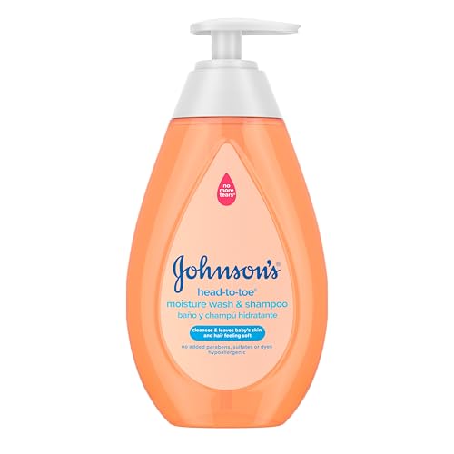 Johnsons Baby Head-To-Toe Gentle Baby Moisture Tear Free 2 in 1 Baby Wash & Shampoo Baby Essentials Hypoallergenic and pH Balanced Stress Free Bathing 13.6 Fl Oz
