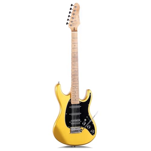 Guitare électrique jaune à pont moderne réglable et configuration de micros SSH