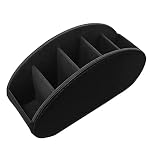 Leather Remote Control Holder with 5 Compartments TV Remote Caddy Storage Box/Tray,Desktop Organizer Store Controller,Glasses,Brush,Media Player,Pen,Space Saver for Bedside Table/Office Desk(Black) - Image 6