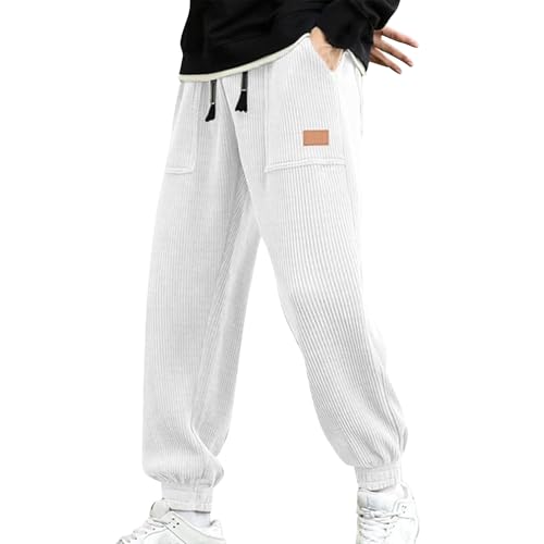 Corduroy Joggers for Men with Pockets Elastic Waist Baggy Sweatpants Drawstring Tapered Chino Pants with Pockets