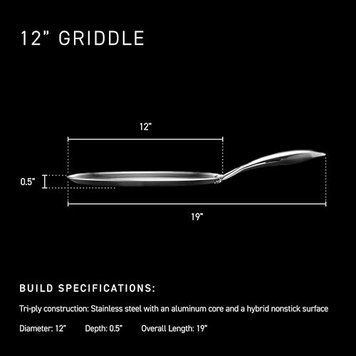 HexClad Hybrid Nonstick 12-Inch Griddle Pan, Stay-Cool Handle, Dishwasher-Friendly, Oven-Safe Up to 900°F, Induction Ready, Compatible with All Cooktops
