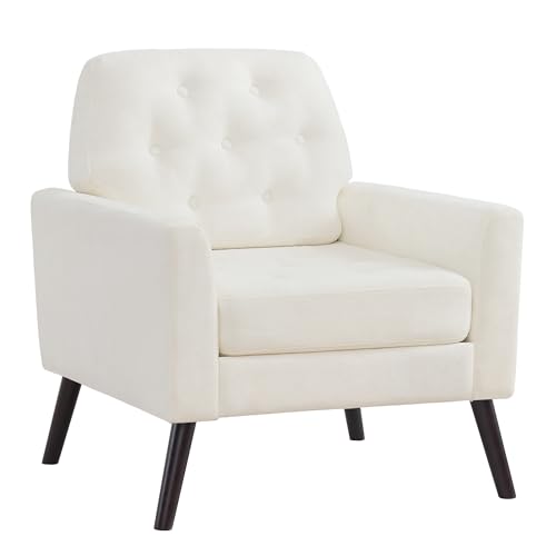 YUUIJOAA Ohrensessel Wohnzimmer,Lesesessel,Polstersessel mit Samt Order PU Kunstlede,Sessel Wohnzimmer für Wohnzimmer/Schlafzimmer/Büro/Balkon(Weiß)
