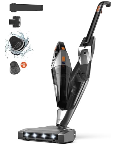 Hihhy Akku Staubsauger, 30000Pa Staubsauger Kabellos, 220W Kabelloser Stielstaubsauger Beutellos, 50...