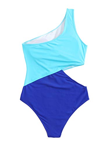 Sweatyrocks Women's Bathing Suits One Shoulder Cutout One Piece Swimsuit Swimwear Monokini Blue Navy Medium #TOP1