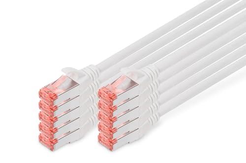 DIGITUS LAN Kabel Cat 6 - 3m - 10 St&uuml;ck - RJ45 Netzwerkkabel - S/FTP Geschirmt - Kompatibel zu Cat6A und Cat7 - Wei&szlig;