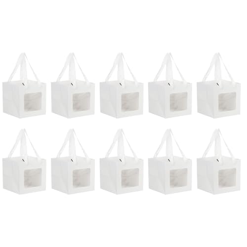 Sacs cadeaux carrés kraft blanc 10x10x15 cm petit cabas papier avec poignées fêtes