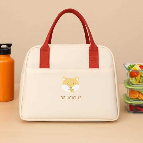 Image of Nibbler Insulated Lunch Bag for Office, School, Men, Women, Tiffin Pouch Bag, Hot & Cold Lunch Box Bags for Boys, and Girls (Cream)