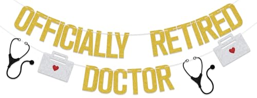 Four Ever Sweet Officially Retired Doctor Banner, Officially Retirement Decorations, Funny Doctor Party Decorations, Happy Doctor Retirement Party Decoration Gold & Red & Black Glitter