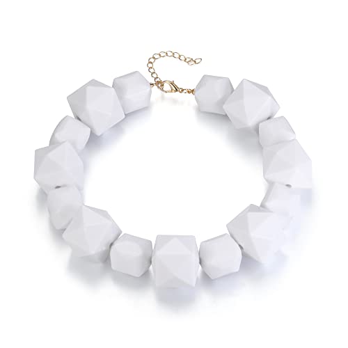 Flyonce 13003895-1US White Beads Necklace Halloween Costume Jewelry For Women Light Weight Acrylic Large Big Beaded Statement Chunky Choker Necklaces cover