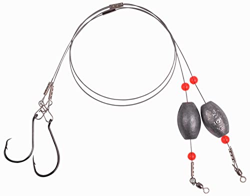 AGOOL Fishing Egg Sinker Weight Hook Rigs - Snook Inlet Rig Ready Rigs Saltwater Fishing Tackle Gear with Fishing Swivel Snap Connector Stainless Steel Fishing Leader Wire