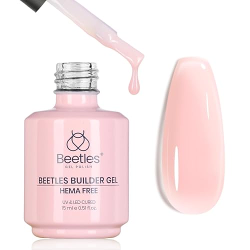 Beetles Builder Gel HEMA Free-Pristine Grace 0.5 oz 8 in 1 Nail Thickening Strengthening Building Apex for Beginner DIY Salon at Home, Jelly Pink Builder Valentines Nail Gel, UV & LED Lamp Cured