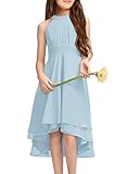 Galawaqe Girls Chiffon Flowy Dresses Kids Sleeveless Asymmetrical with Ruffles Swing Party Gowns A-L